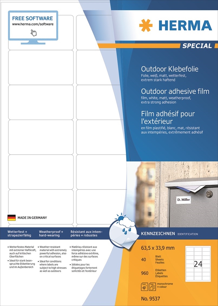 Herma -levy -elokuva Extra Strong 63,3 x 33,9 mm, 960 kpl.