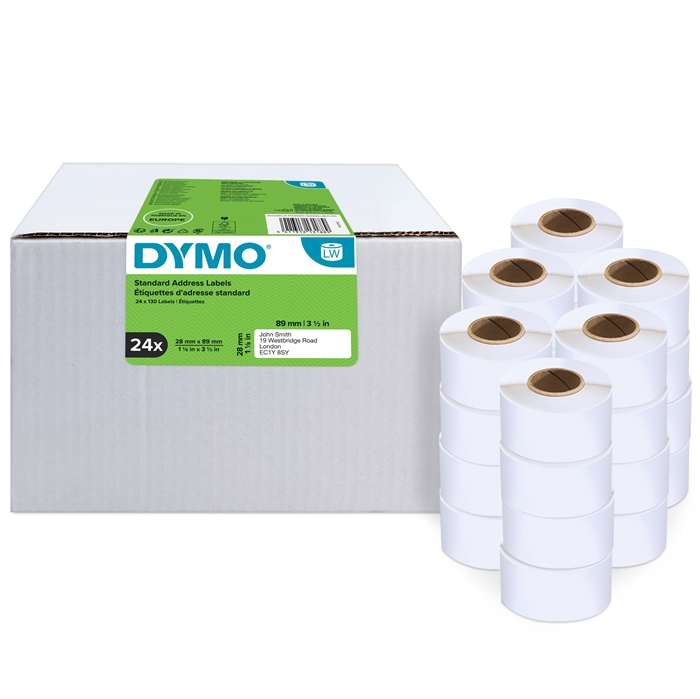 DYMO -tarra, joka osoittaa 28 x 89 Perm -valkoinen MM, 24 kpl.