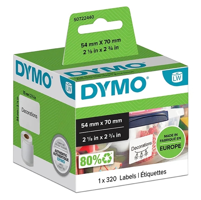 DYMO -etiketti monikäyttöinen 54 x 70 Permisivalkoinen (320 kpl.