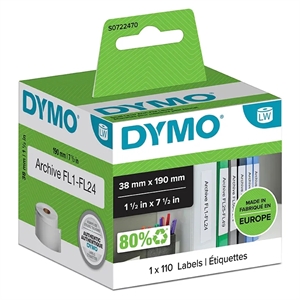 Dymo -etiketit T/Kirjetilaus 38 x 190 mm valkoinen mm, 110 kpl.