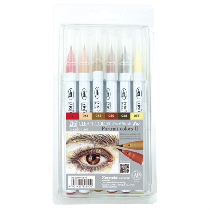Zig Clean Color Brush -kynä, jossa on 6 osaa muotokuvan värit II